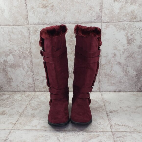Buckled Faux Fur Hot Tomato Pavati Suede Zippered Full Calf Knee Boots Size 6 M - Picture 7 of 15